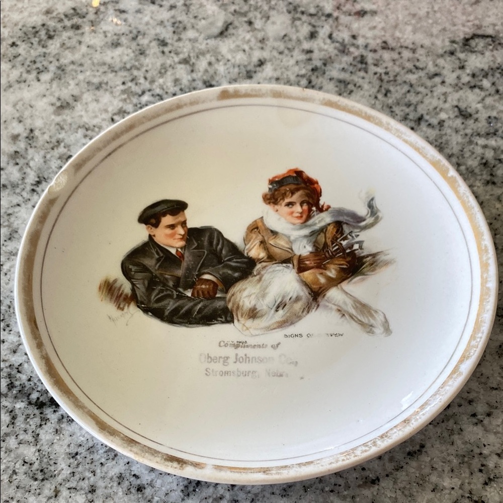 Antique 1908 Dresden Porcelain China Advertising Promo Plate Stromsburg,Ne